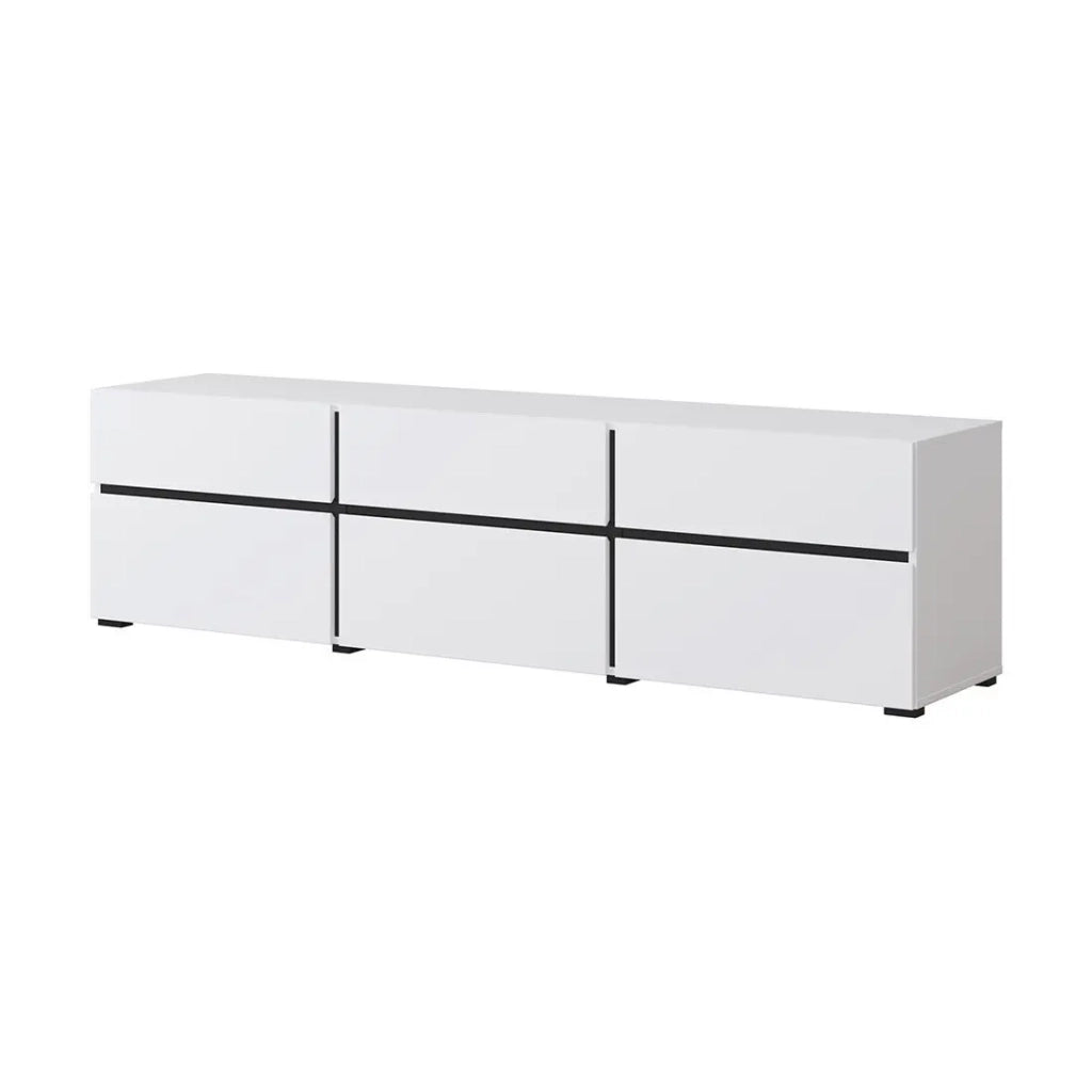 Mobile TV 180cm colori bianco e nero collezione HAVANA. Mobile design con 3 porte e 3 cassetti.