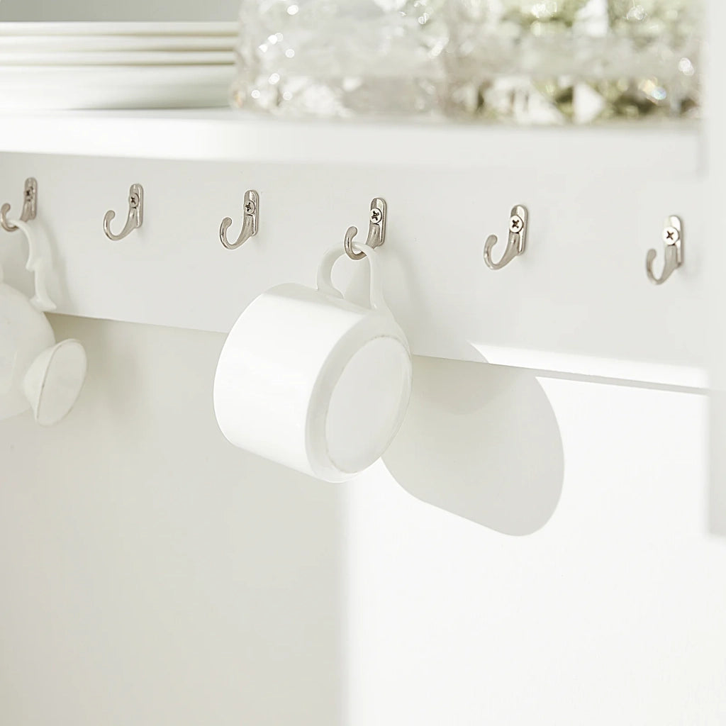 Porta Piatti d'angolo Pensile Cucina Scolapiatti da Muro con 7 Ganci 76x47x12 cm KCR09-W