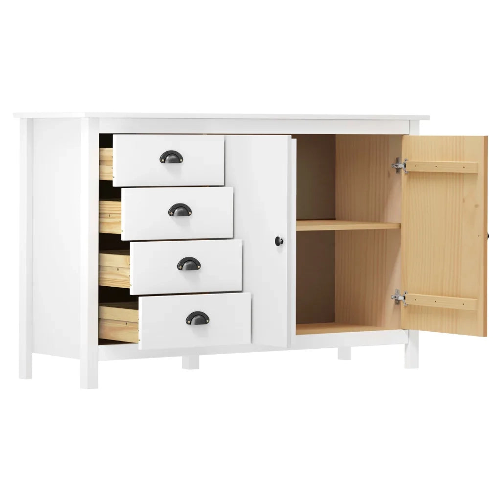Credenza-Buffet-Armadio da cucina Hill Bianca 130x40x80 cm in Legno Massello di Pino
