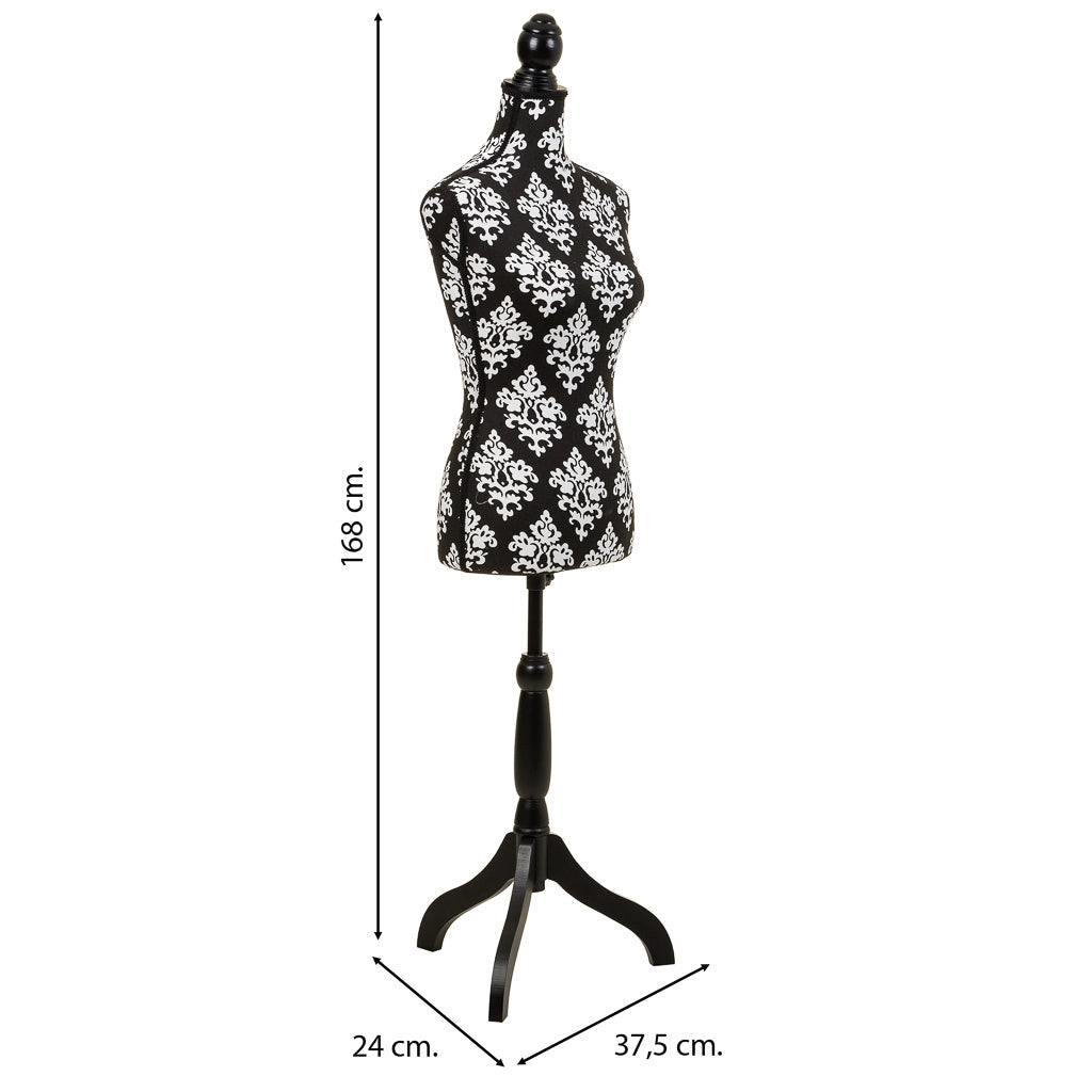 Manichino in legno e schiuma rivestito in tessuto nero 24x37,5x168h