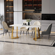 Tavolo da pranzo 117x68x75 cm con piano effetto marmo; gambe in ferro; MDF; bianco dorato
