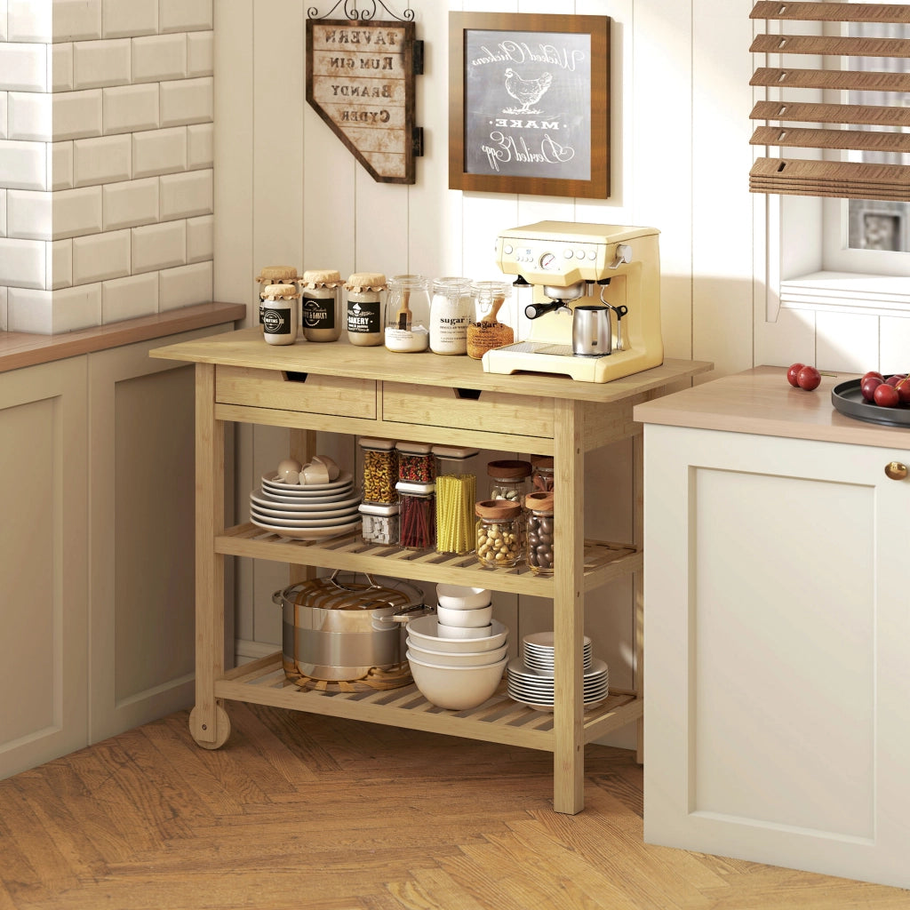 Carrello da cucina con 2 cassetti e 2 ripiani in bamb¨´ ¨C zephmum ¨C 100x43x75 cm
