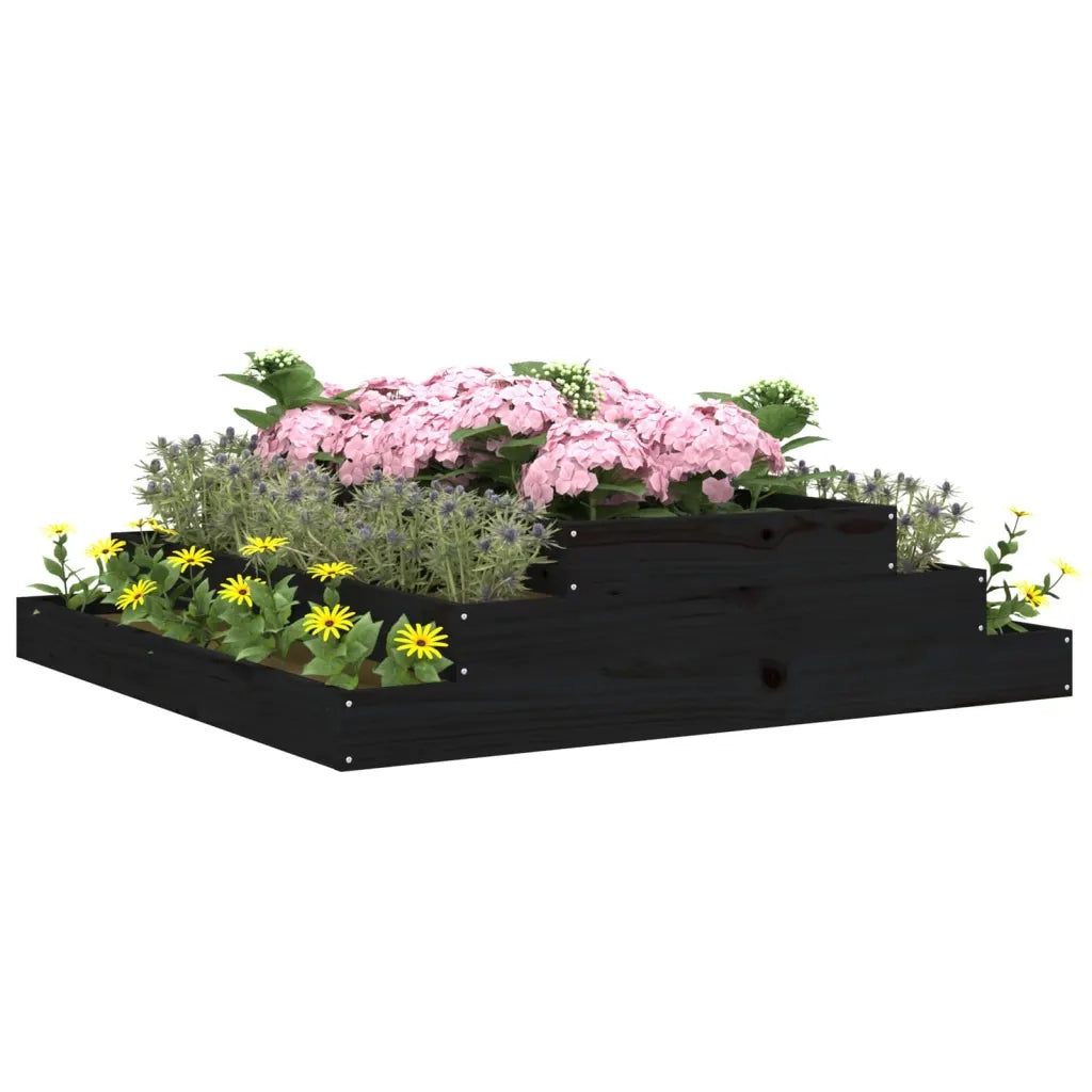 Fioriera | Cassetta per fiori | Vaso Nera 110x110x27 cm in Legno Massello di Pino