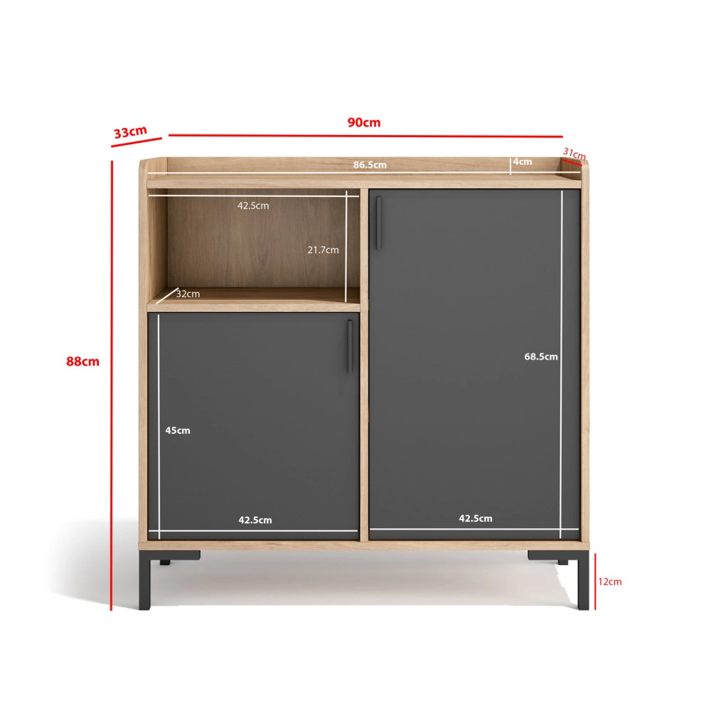 Credenza da ingresso Herdasa effetto rovere chiaro e grafite 88x90x33