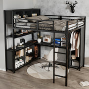 Letto a castello con scrivania e armadio - Xylo - 140x200 cm nero