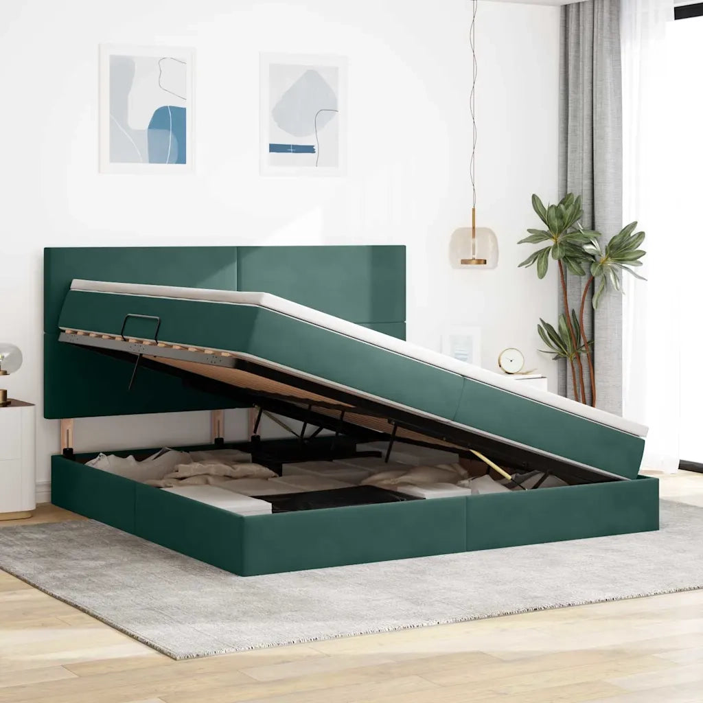 Letto con contenitore e LED Verde Scuro 200 x 200 cm Velluto 3372630