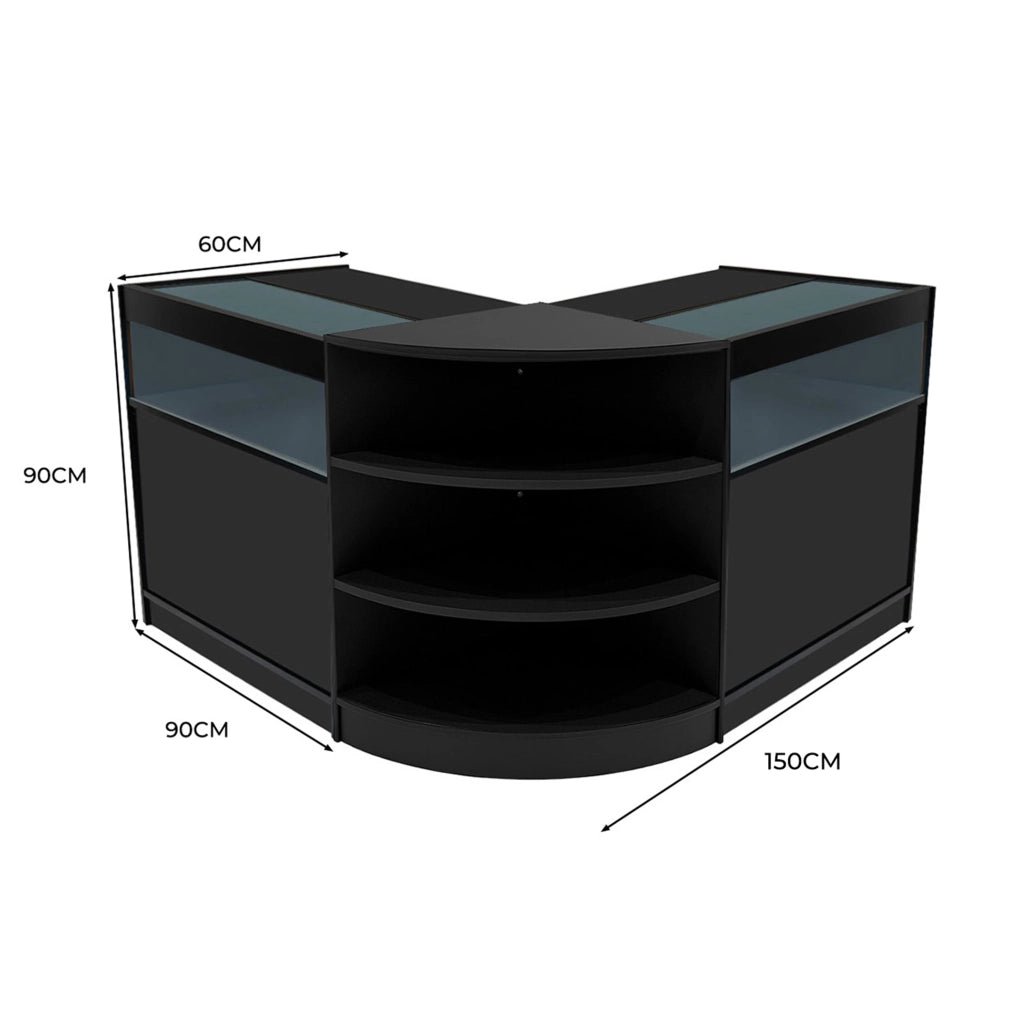 Set Bancone Nero Theseus LED B900 LM60 con Serratura e Vetrina Espositiva