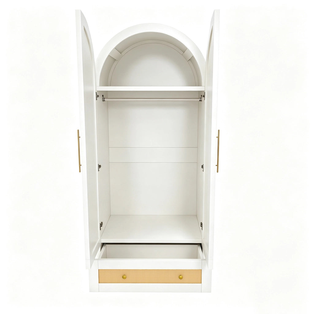 Armadio a 2 ante con 2 cassetti e 1 ampio vano; frontale effetto rattan; per camera da letto; bianco; 70 × 55 × 170 cm