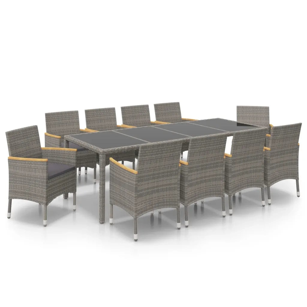 Set da Pranzo Esterni 11pz con Cuscini Polyrattan Nero e Grigio 3094940