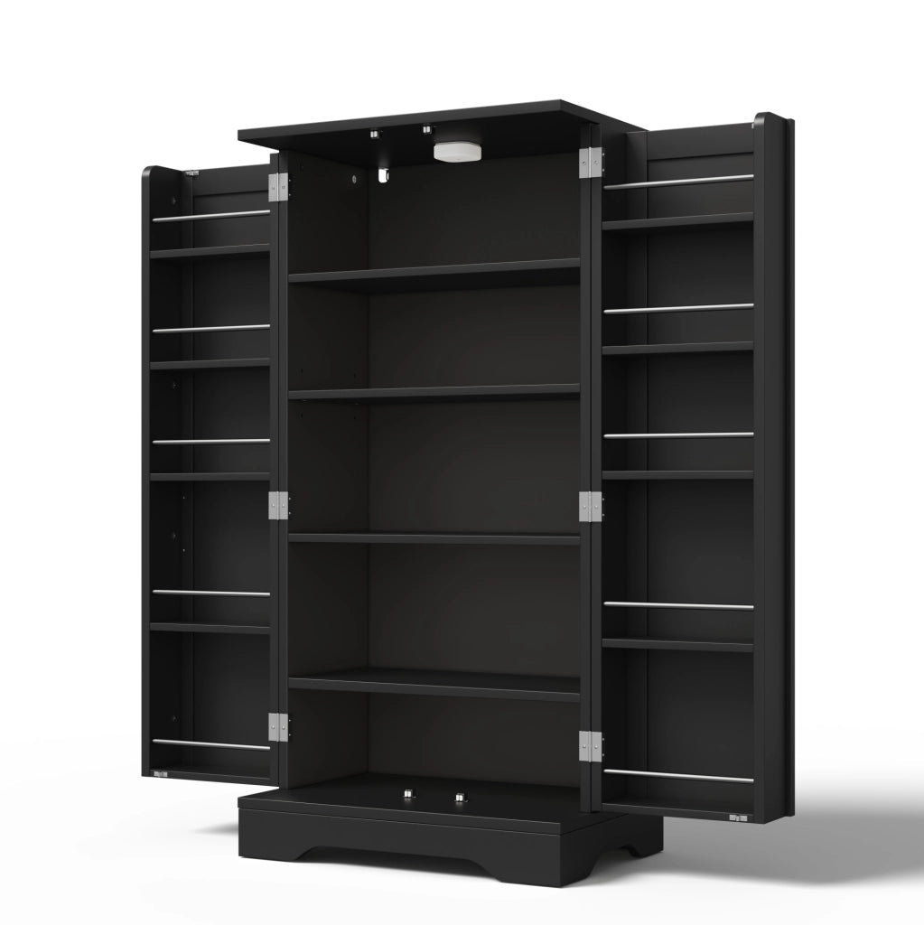 Credenza alta moderna 120 x 60 x 40 cm in MDF nero con illuminazione LED e ripiani regolabili