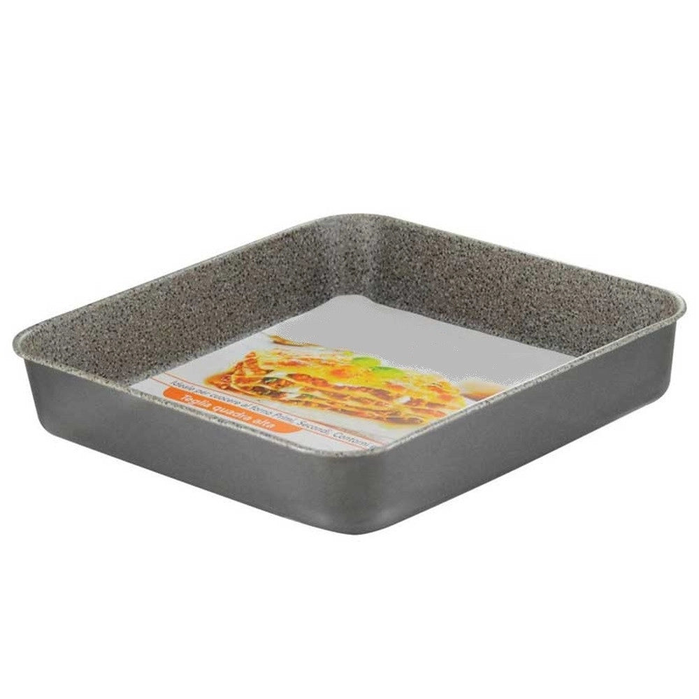 Trade Shop - Teglia Quadra Alta H5cm Con Rivestimento Antiaderente Antigraffio Da Forno 3 Misure -