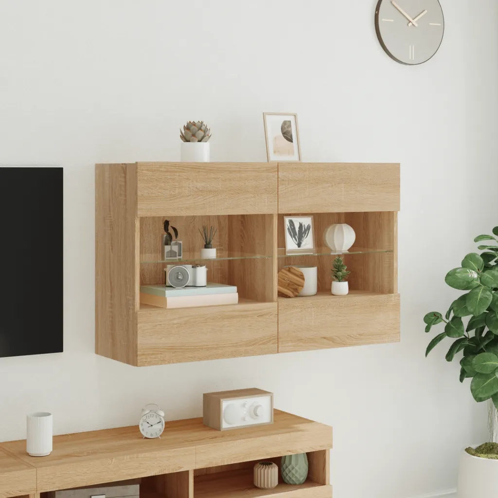 Mobile TV a Parete con Luci LED Rovere Sonoma 98,5x30x60,5 cm 837108