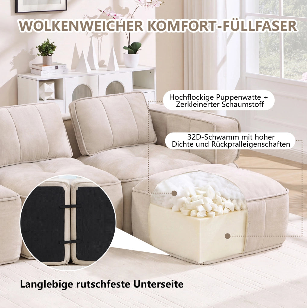Divano modulare senza struttura in poliestere beige; 344 x 162 x 67 cm