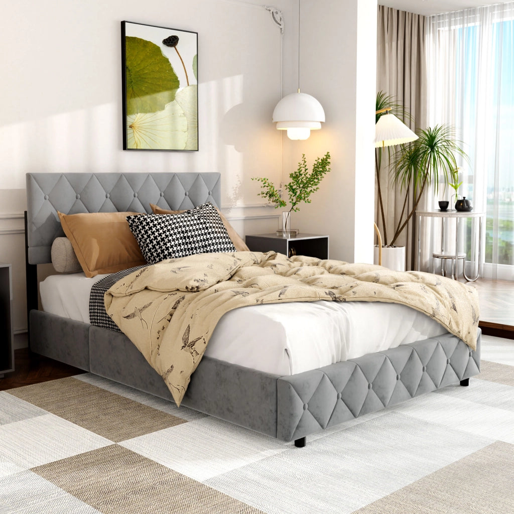 LETTO Imbottito 140x200 cm Velluto Grigio