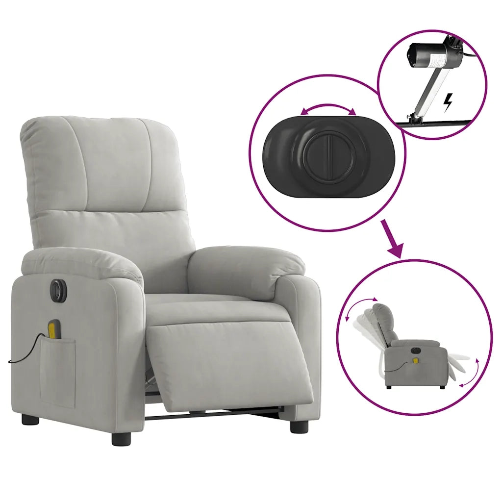 Divano Sedia-Poltrona Reclinante Massaggi Elettrica Grigio Chiaro Microfibra 874750