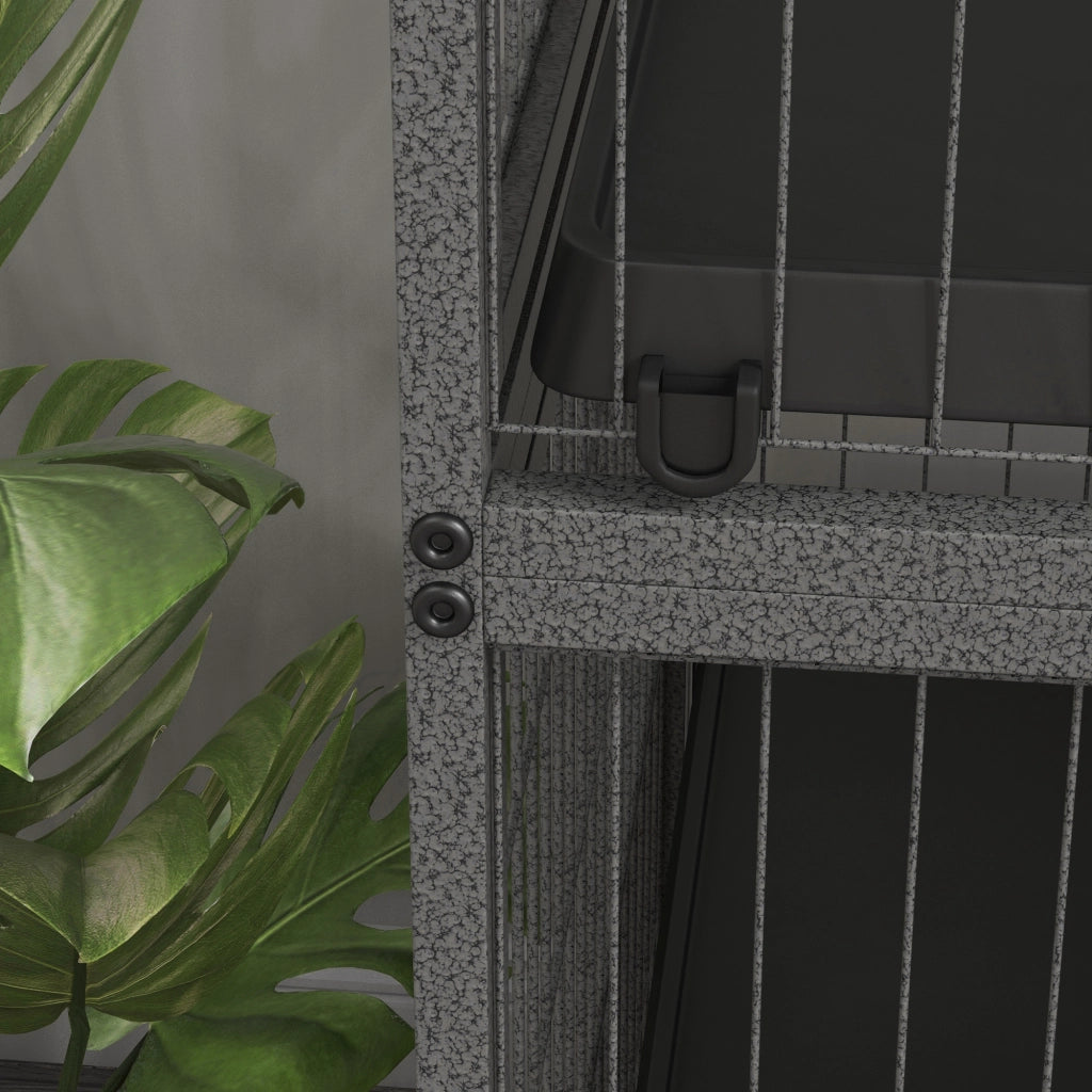 Gabbia per piccoli animali a 4 livelli con 4 porte, 4 ruote, fondo estraibile e piattaforme in acciaio grigio