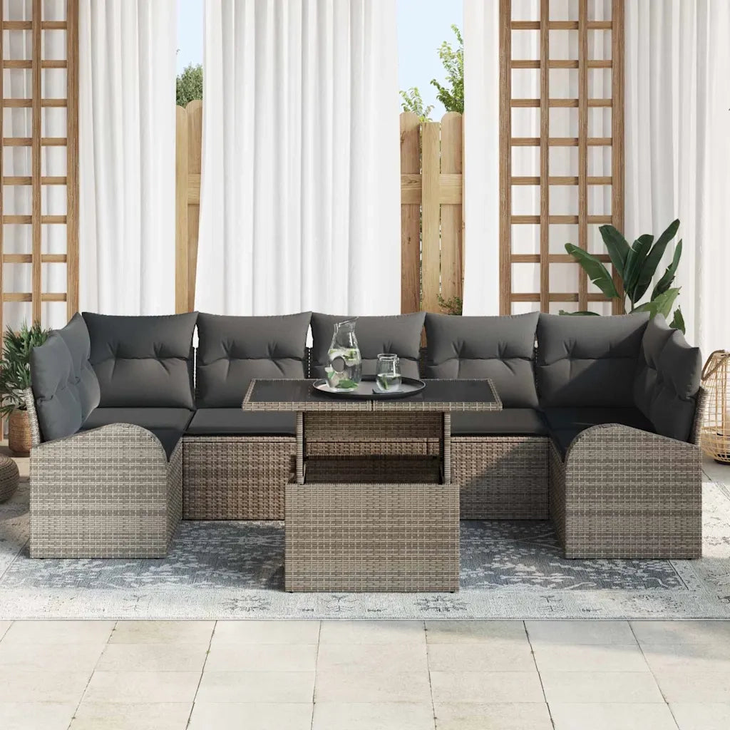 Set Divano da Giardino con cuscino 8 pcs Grigio Poly Rattan 3348595