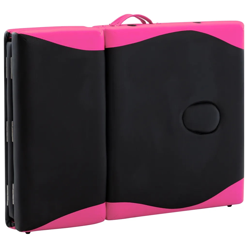 Lettino Massaggio Pieghevole 4 Zone in Alluminio Nero e Rosa 110248