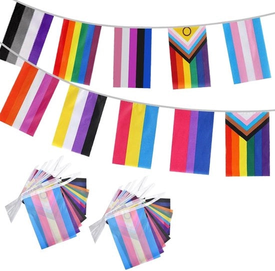Set di Bandiere Regalo - 60 Mini Bandiere - 10 Metri di Lunghezza - Materiali in Poliestere - Colorati - Ideale per Decorazioni di Festa - Bandiere da Festa
