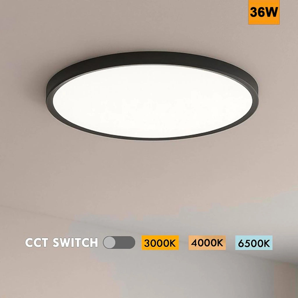 Plafoniera Design Slim LED 36W CCT IP40 Lampada Moderna Soffitto Luce Bagno Cucina Soggiorno Ufficio 48cm colore NERO