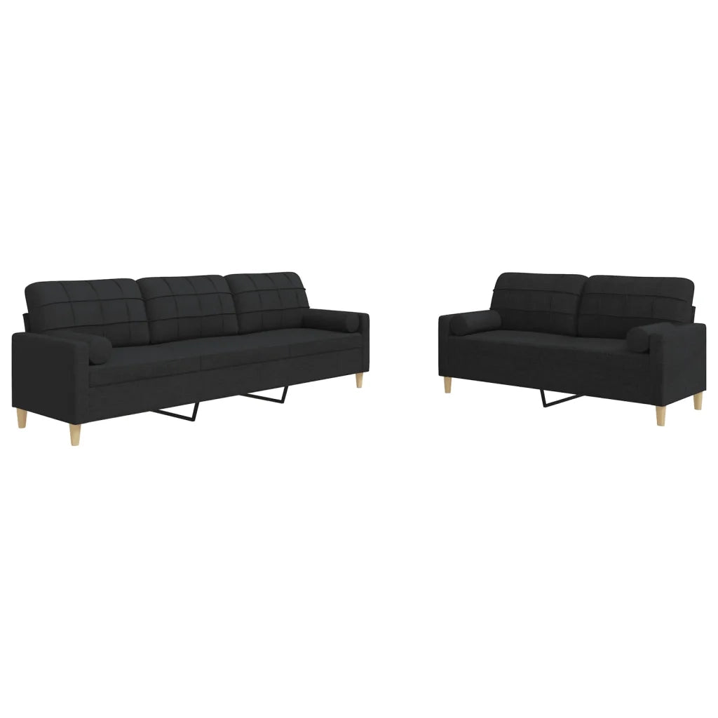 Set Divani 2 pz con Cuscini Decorativi Nero in Tessuto 3278339
