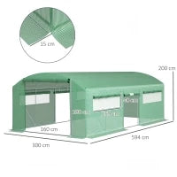 Serra a Tunnel con 3 Porte Avvolgibili e 6 Finestrelle, in Acciaio Zincato e PE, 6x3x2 m, Verde