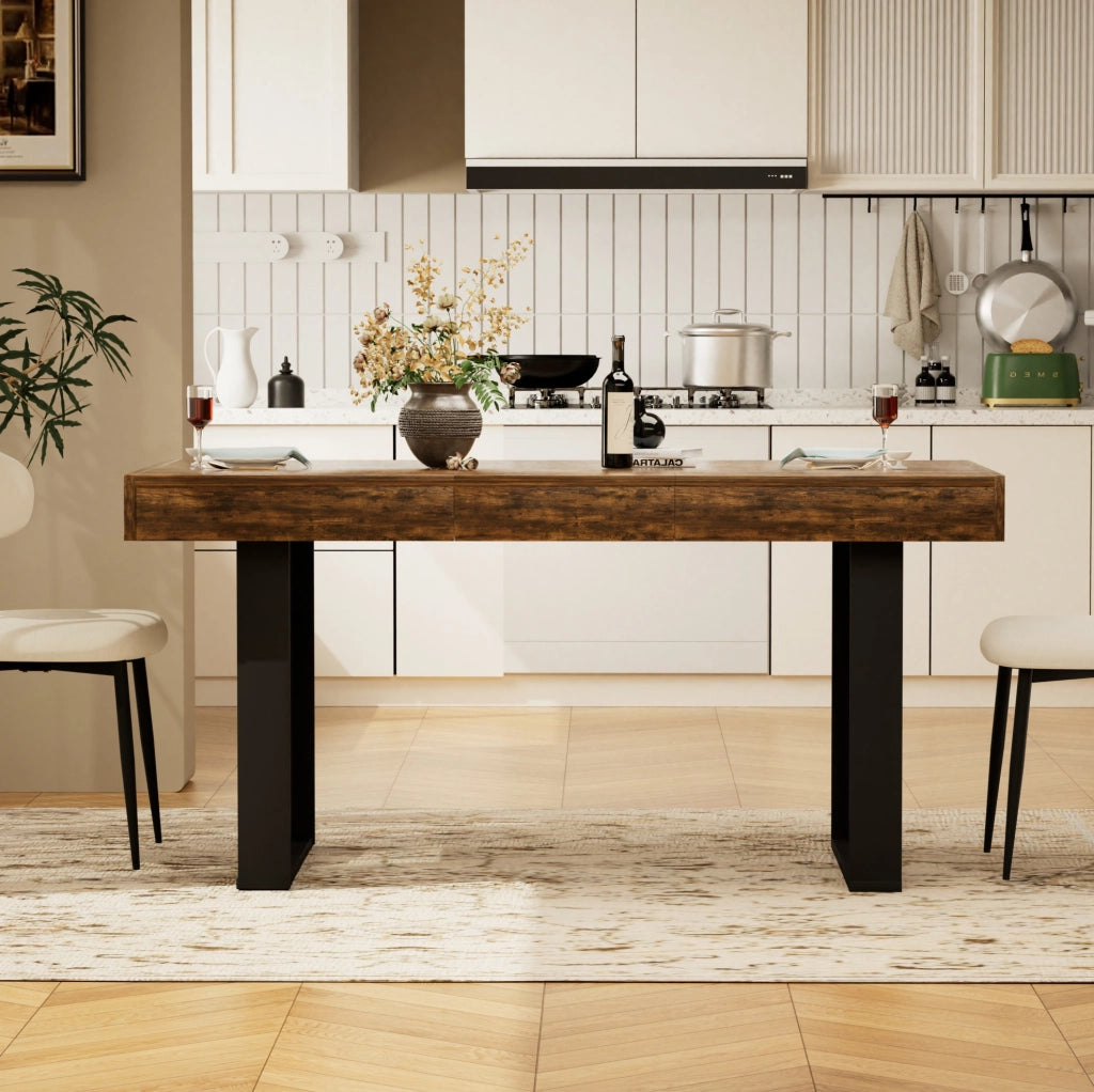 Tavolo da pranzo allungabile 120-160 cm in legno truciolare nero e marrone rustico
