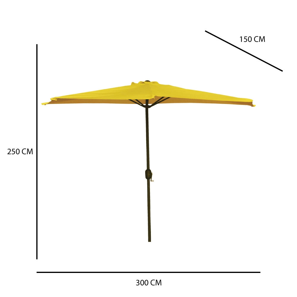 OMBRELLONE MEZZALUNA DA MURO IN ALLUMINIO COLORE GIALLO 300 X 150 X H 250 CM