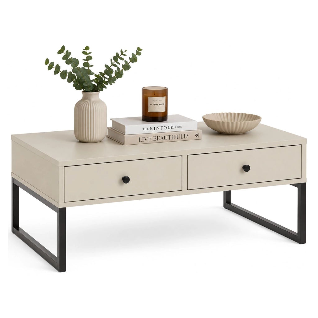 Liparoza, Tavolino da Salotto 2 Cassetti, 77x60x36h cm Beige