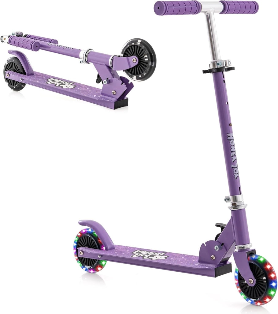 Monopattino per bambini con 2 ruote a LED e freni, skateboard pieghevole con 3 altezze regolabili, in alluminio con carico 50 kg, per bambini