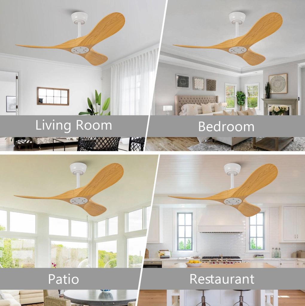 Ventilatore da soffitto 42" senza luce con telecomando, 3 pale ABS, motore DC reversibile, bianco/naturale