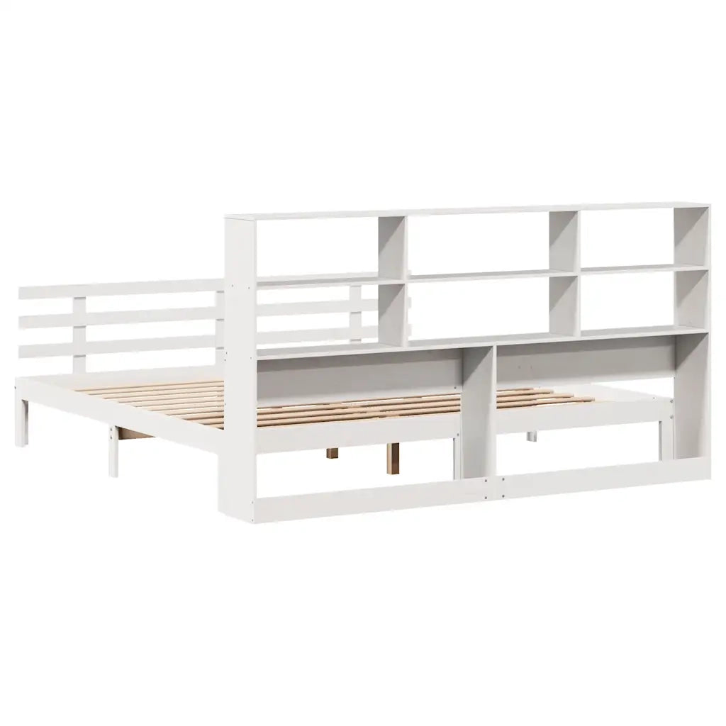 Letto matrimoniale | Letto per adulti | Giroletto con Libreria senza Materasso 180x200 cm in Legno Pino