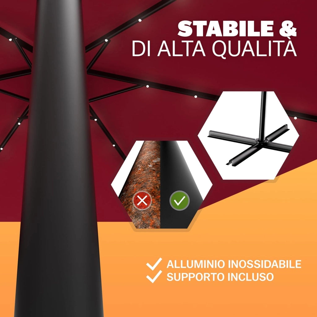 ® Ombrellone da Giardino con LED Ø300cm Parasole Rotondo Decentrato con Manovella Rosso