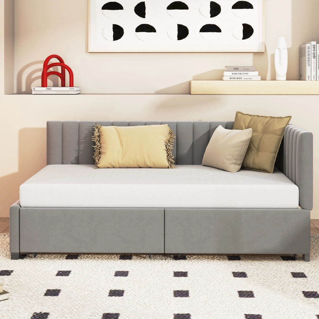 OKWISH Letto Divano Singolo, 2 Cassetti e Schienale Reversibile, 90 x 200 cm, senza Materasso, Grigio