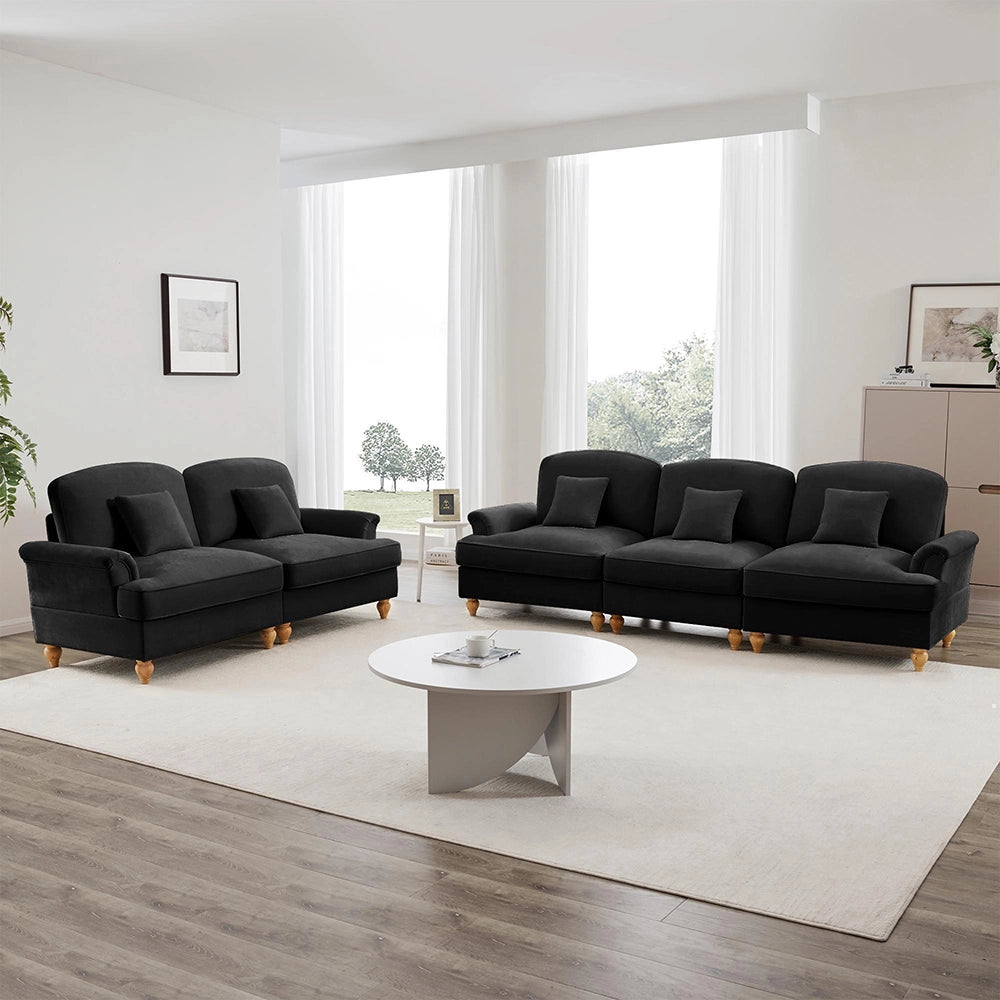 Set modulare 2 pezzi - Xylo - 3+2 posti, chenille, stile classico, nero