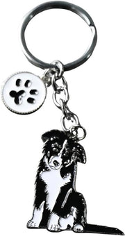 Hanger per chiave metallico con identificativo per amanti di cani con design di Border Collie - Leve bordo - Tag di identificazione per cani