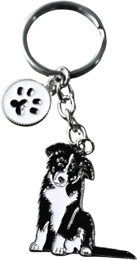 Hanger per chiave metallico con identificativo per amanti di cani con design di Border Collie - Leve bordo - Tag di identificazione per cani