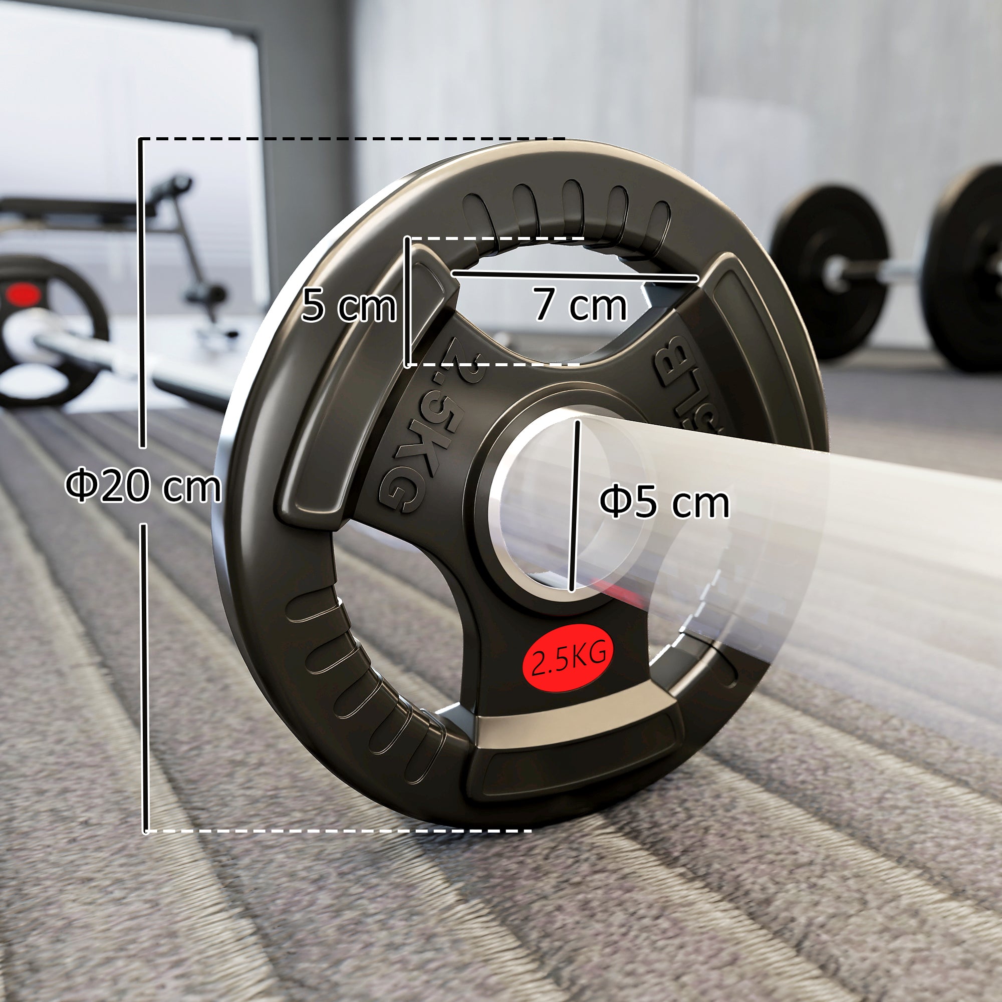 Set Dischi Pesi Palestra 2x2.5kg Foro 5 cm Impugnature Ergonomiche Acciaio Rivestito Nero