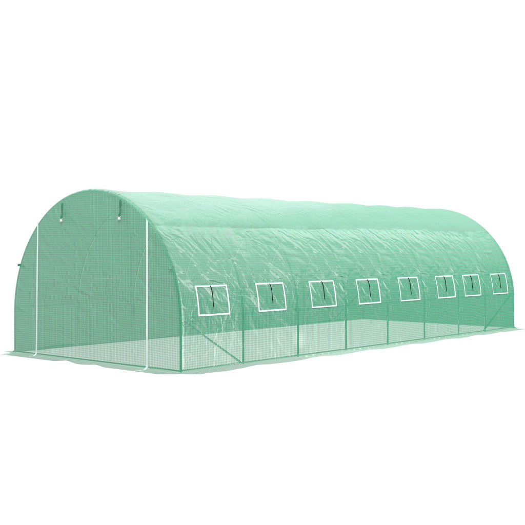 Serra da giardino tunnel ¨C zephmum ¨C 8x3x2 m, 16 finestre, bache PE verde, acciaio galvanizzato