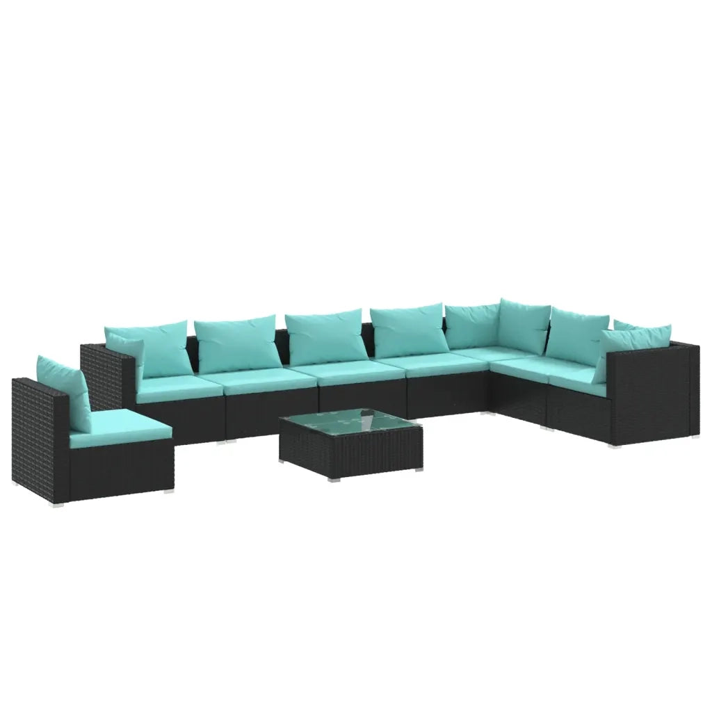 Set Divani da Giardino 9 pz con Cuscini in Polyrattan Nero cod mxl 34577