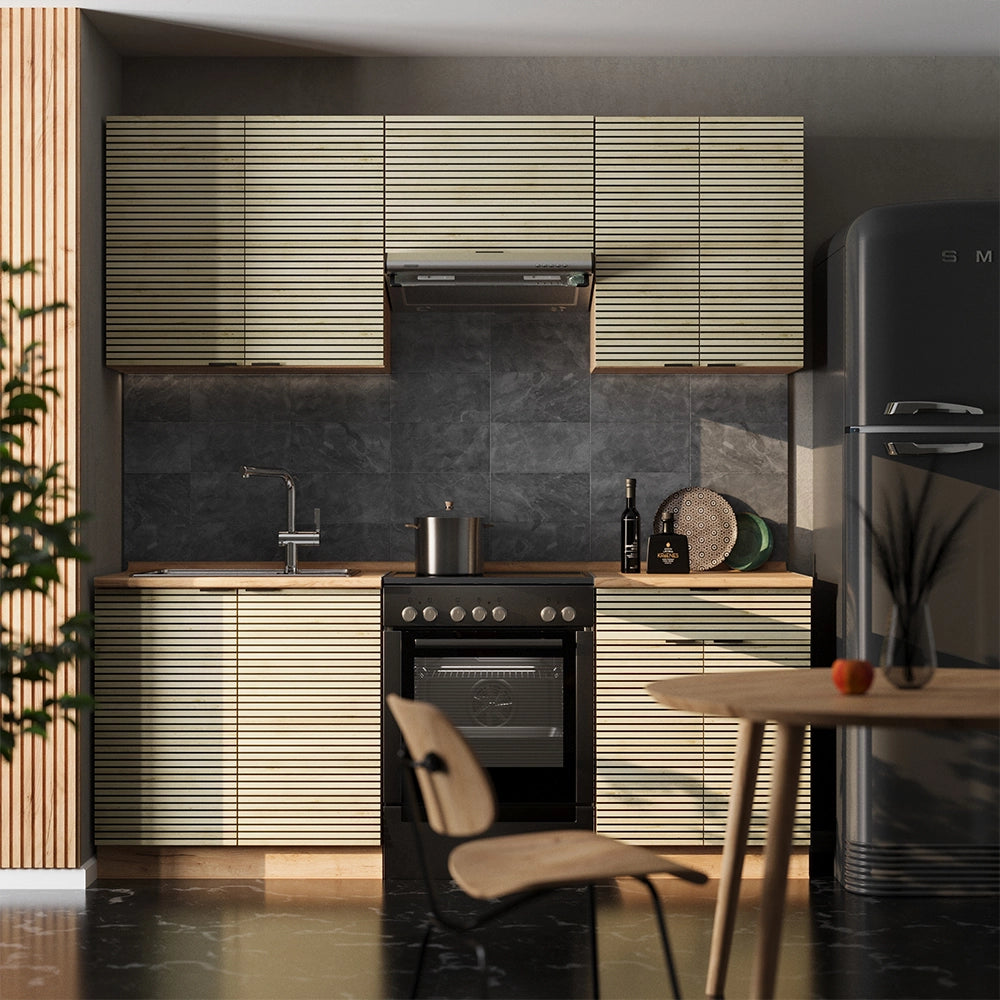 Cucina componibile Fame-Line Pannello in quercia/Rovere dorato 200 cm, PL Antracite Vicco