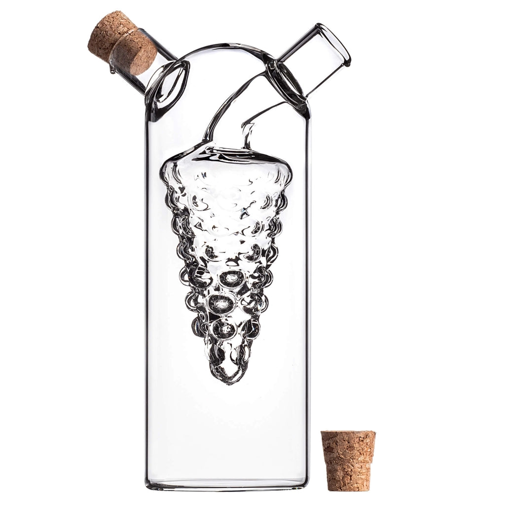Bottiglia KADAX per olio e aceto, caraffa in vetro da 350 ml, 2 in 1 per olio e aceto con tappo.