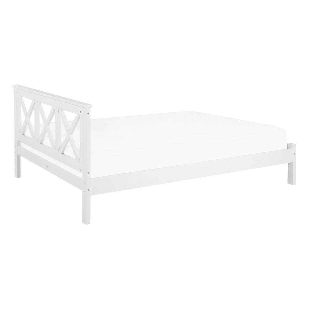 Letto in Legno Bianco con Rete a Doghe Design Elegante 140 x 200 cm