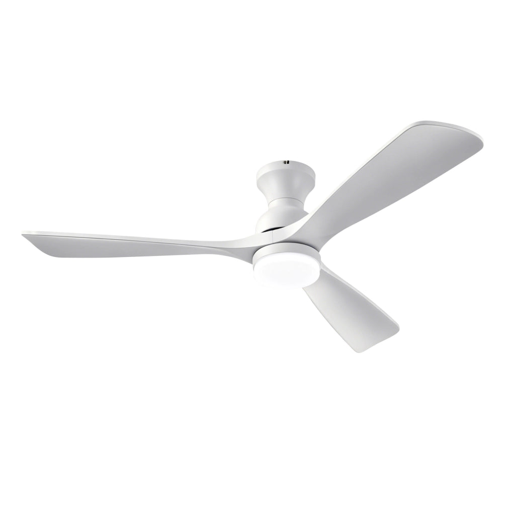 Ventilatore da soffitto bianco 52 pollici con luce LED; 3 pale in legno; telecomando
