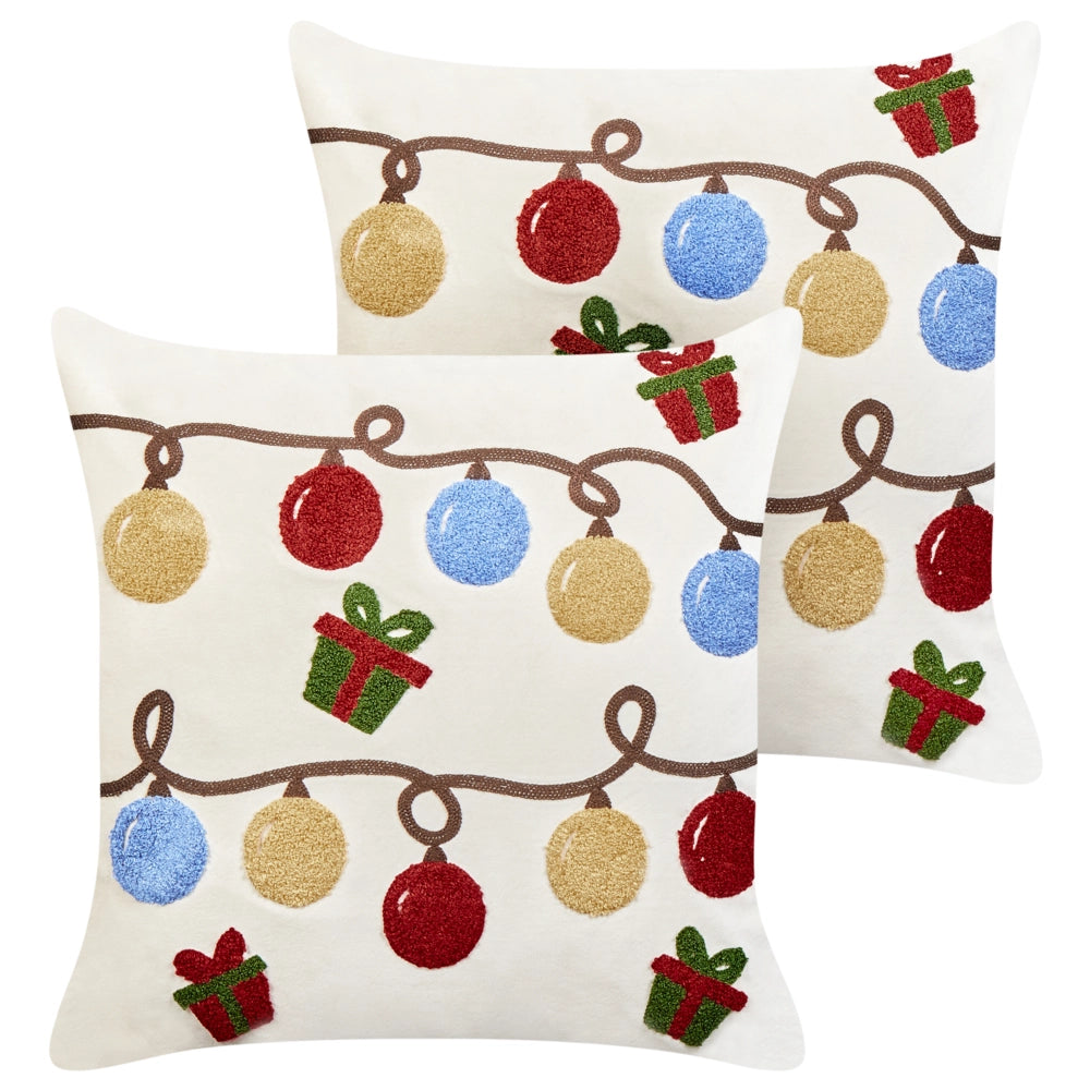 Set di 2 cuscini sparsi in tessuto di velluto bianco Motivo natalizio 45 x 45 cm Accessorio per la decorazione