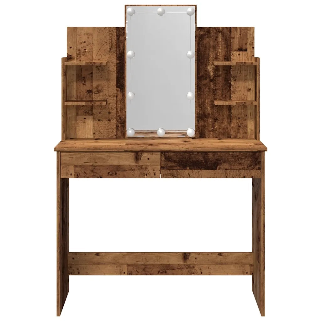 Toeletta | Tavolo da Trucco con Luci LED Legno Antico 96x40x142 cm