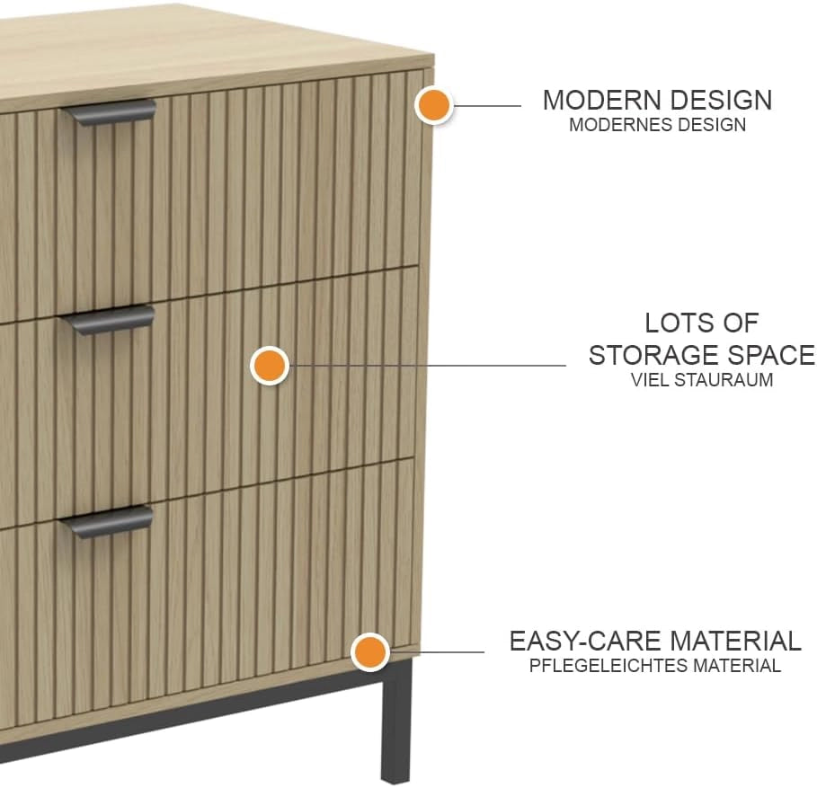 Cassettiera Lennox, Rovere, 72 x 69 cm con 3 cassetti, adatto per riporre riviste e telecomandi