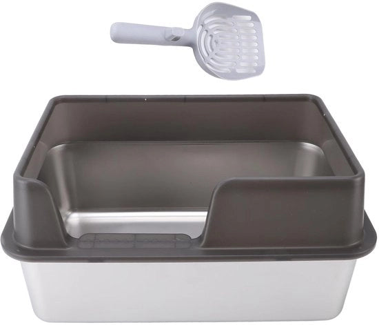 Cassetta per gatti in acciaio inossidabile con alte pareti per protezione contro spruzzi d'acqua, senza odore, sicura e coperchio rimovibile, maggiore privacy per la maggior parte dei gatti e anche per gatti piccoli e grandi.