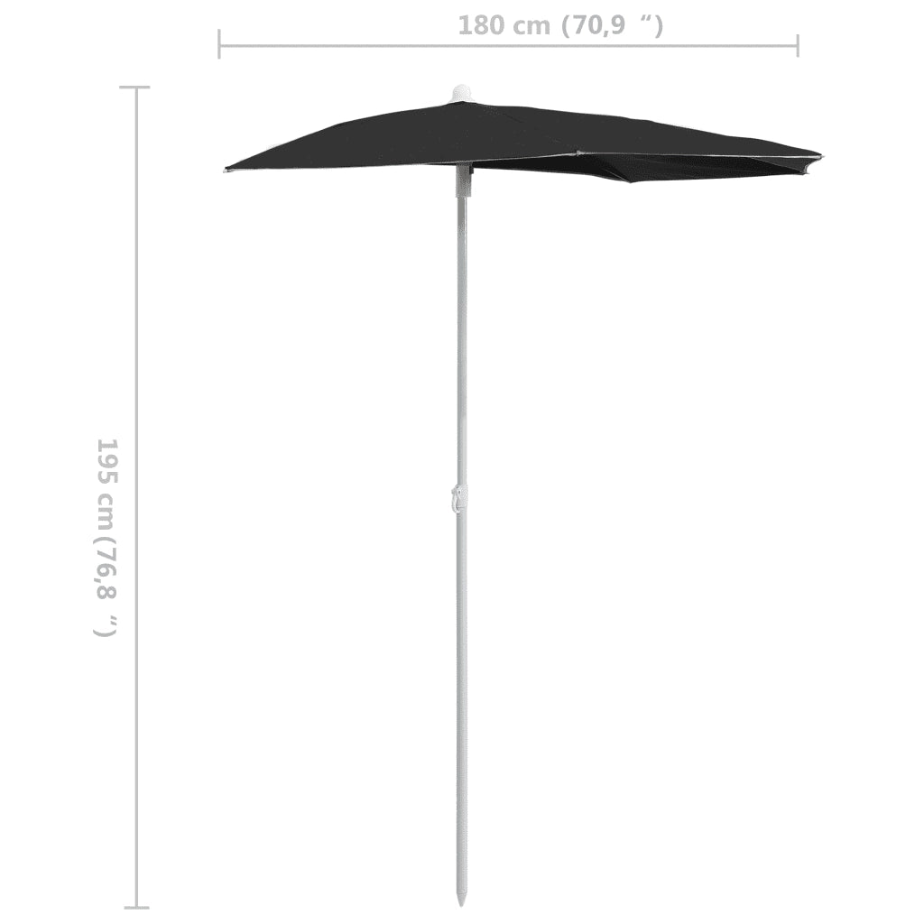 Ombrellone Semicircolare da Giardino-Ombrello da balcone con Palo 180x90 cm Nero