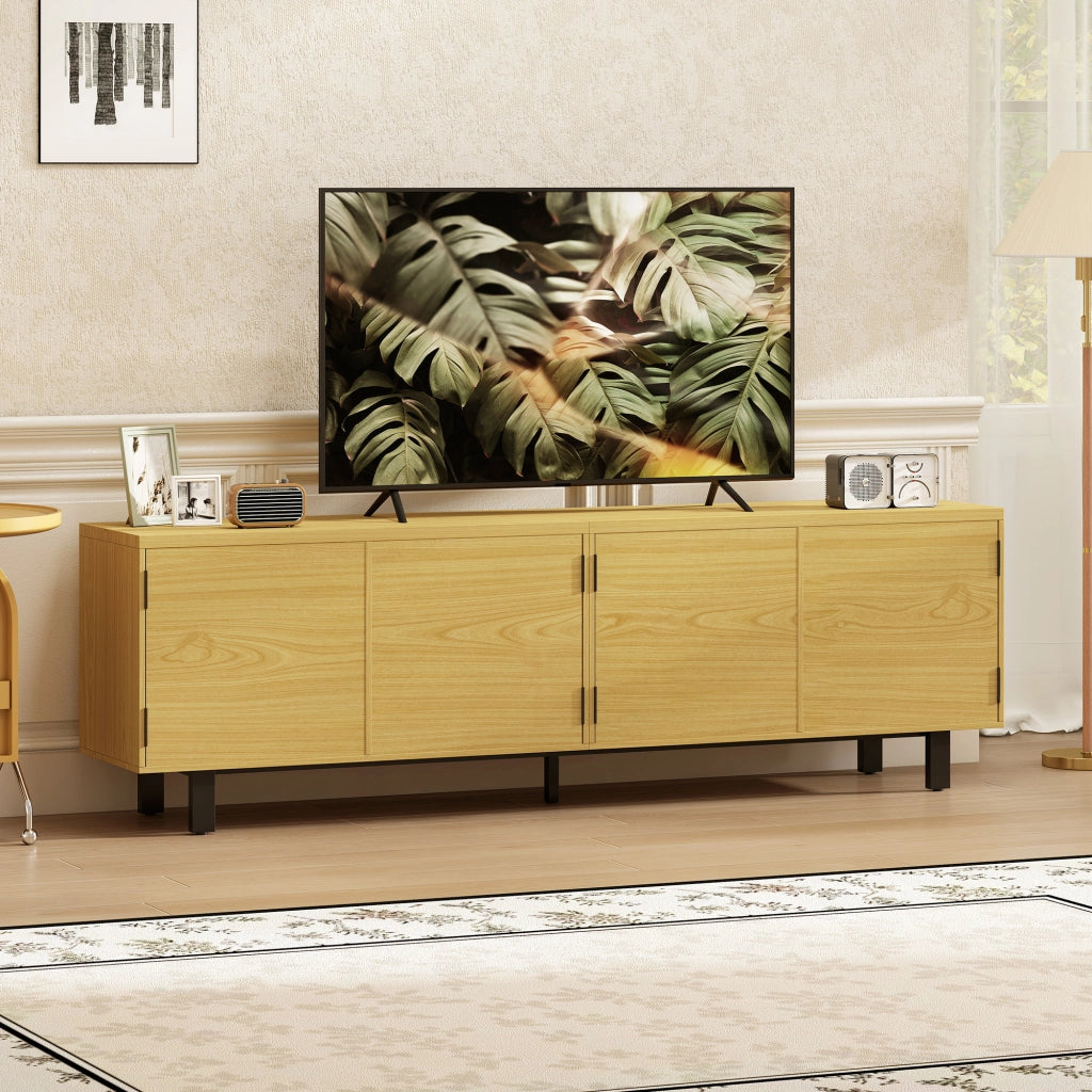 Mobile TV 180 cm con 4 ante a pressione ¨C zephmum ¨C legno naturale 180x35x55,5 cm